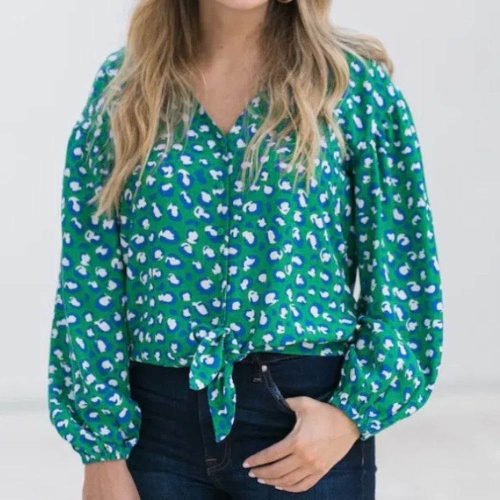 Vibrant Green Leopard Patterned Blouse